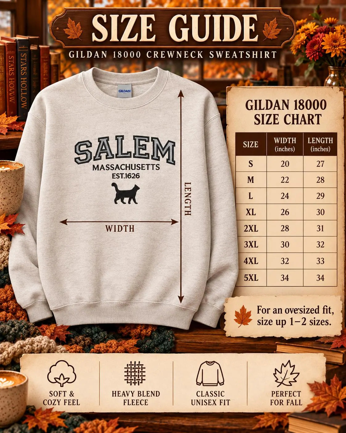 Salem Massachusetts Sweatshirt Embroidered Black Cat Crewneck Witchy New England Fall Pullover