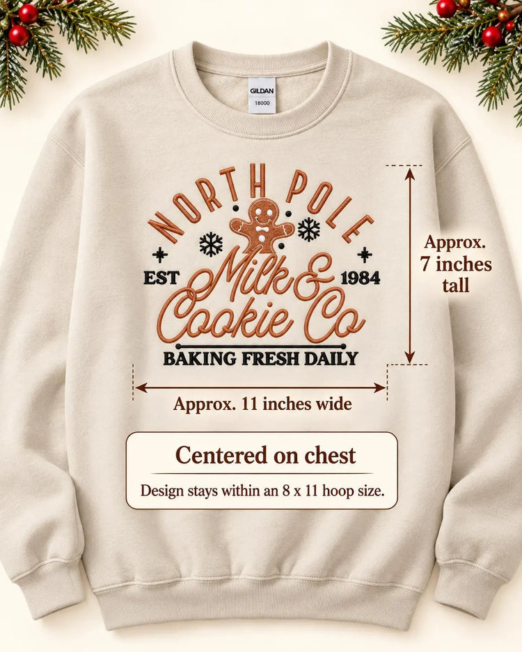 Embroidered North Pole Bakery Sweatshirt: Gingerbread, Snowflakes