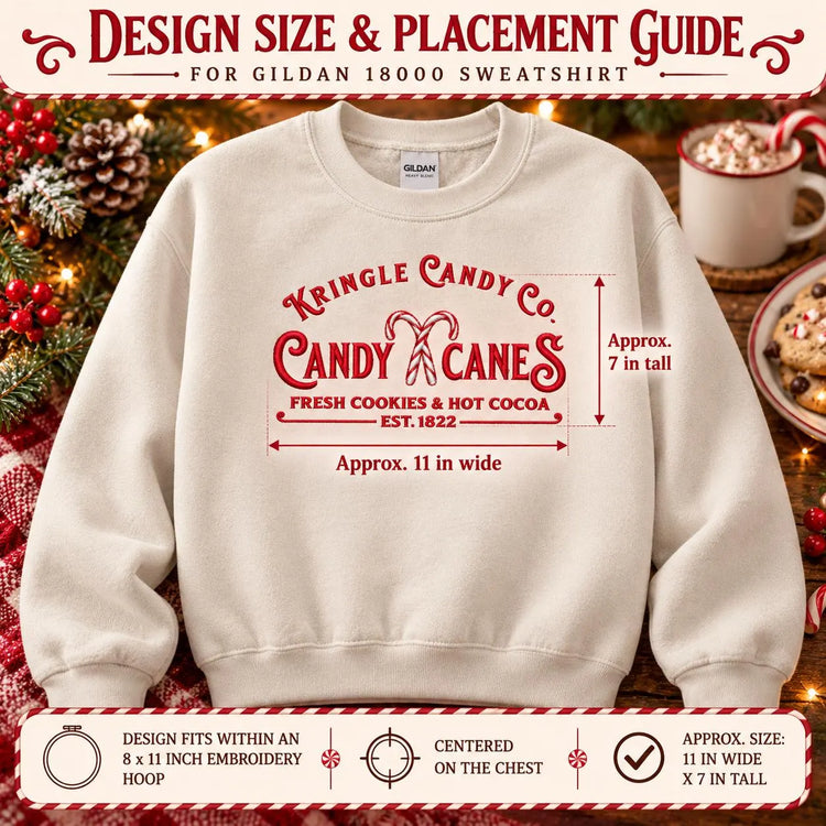 Candy Cane Christmas Sweatshirt Embroidered Holiday Crewneck Kringle Candy Shop Pullover