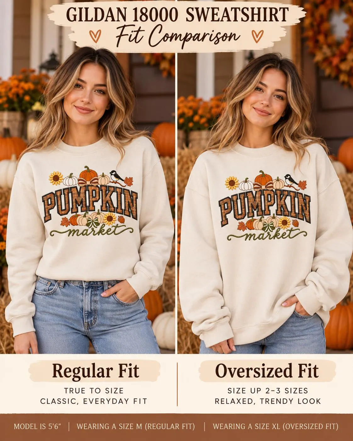 Pumpkin Market Sweatshirt Appliqué Fall Crewneck Cozy Autumn Pullover