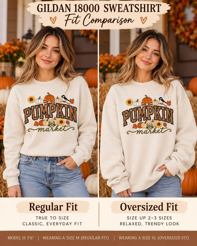 Pumpkin Market Sweatshirt Appliqué Fall Crewneck Cozy Autumn Pullover