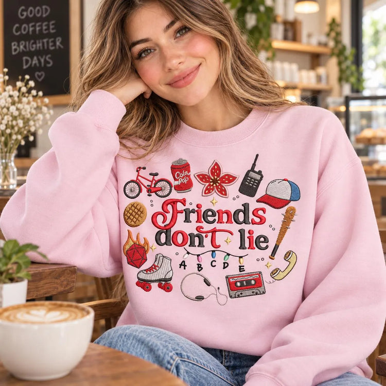 Friends Don't Lie Stranger Things Inspired Sweatshirt Retro 80s Supernatural Crewneck Cozy Fandom Pullover Geeky Gift