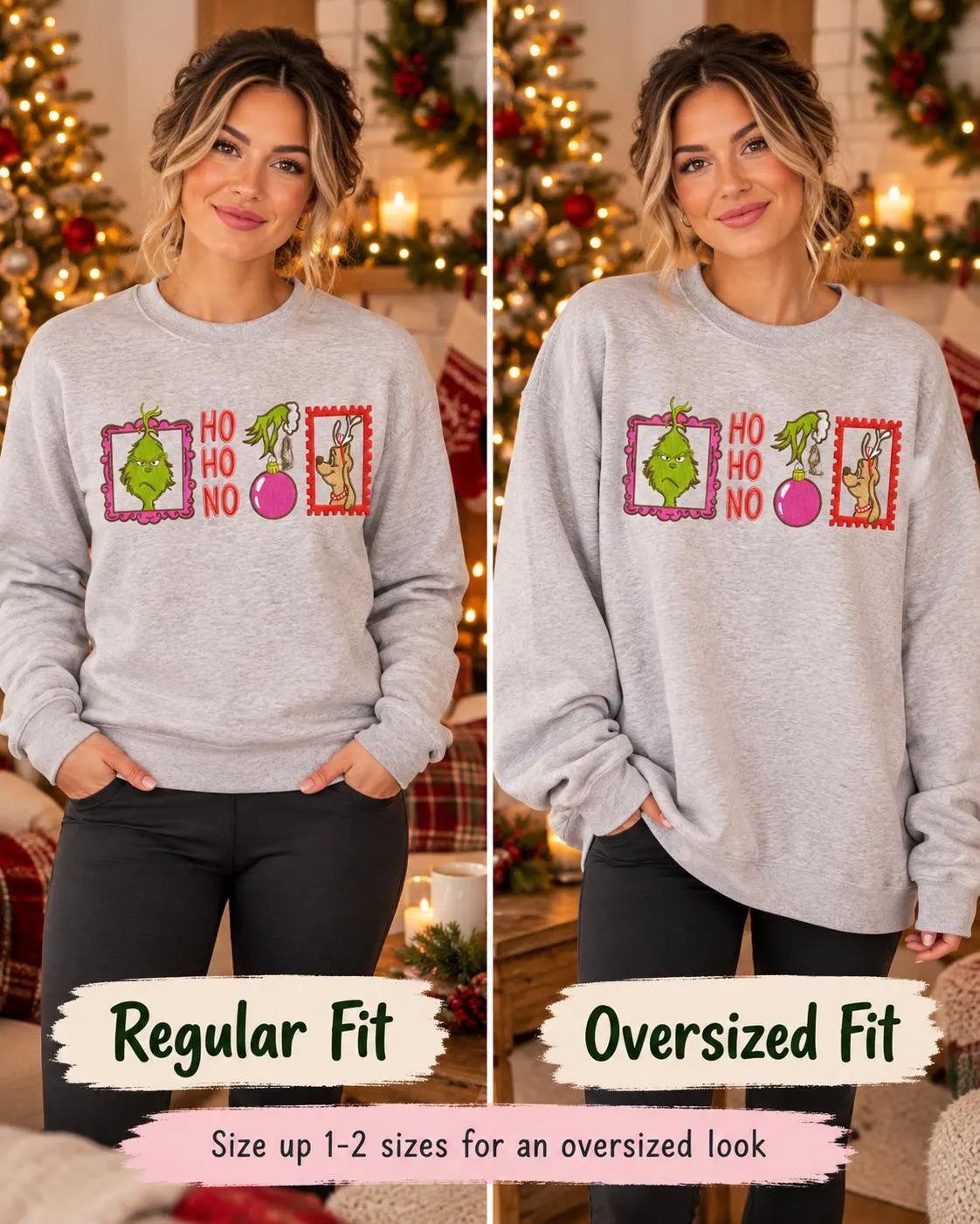 Grinch Christmas Sweatshirt Embroidered Ho Ho No Crewneck Funny Holiday Pullover