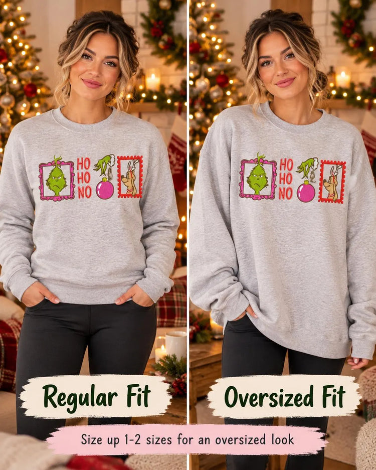 Grinch Christmas Sweatshirt Embroidered Ho Ho No Crewneck Funny Holiday Pullover