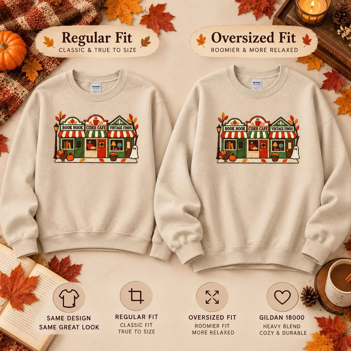 Bookish Fall Sweatshirt Embroidered Autumn Bookstore Crewneck Cozy Reader Gift