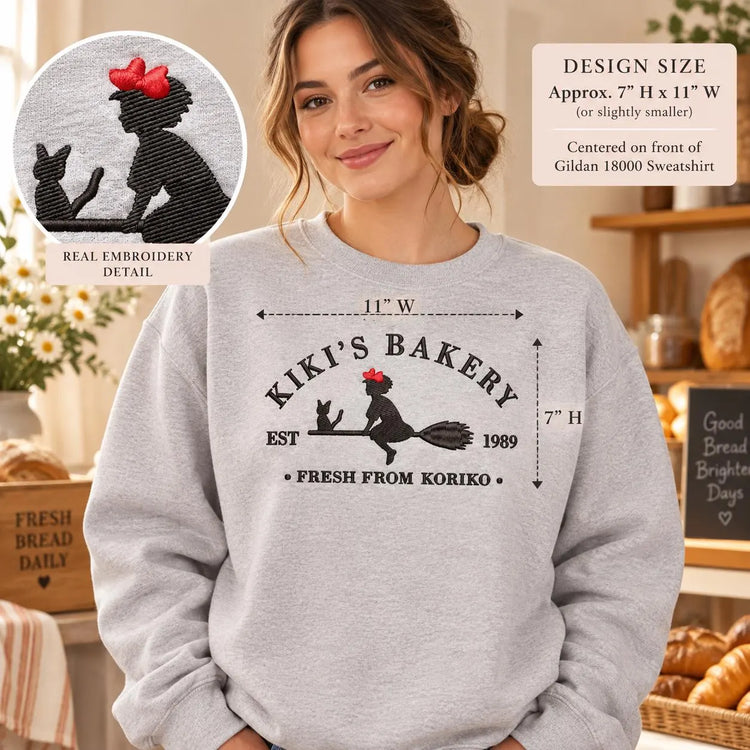 Kiki’s Delivery Service Bakery Sweatshirt Embroidered Anime Crewneck Cozy Witchy Café Pullover