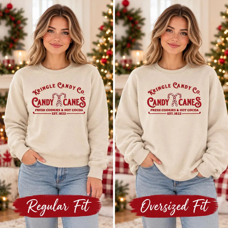 Candy Cane Christmas Sweatshirt Embroidered Holiday Crewneck Kringle Candy Shop Pullover