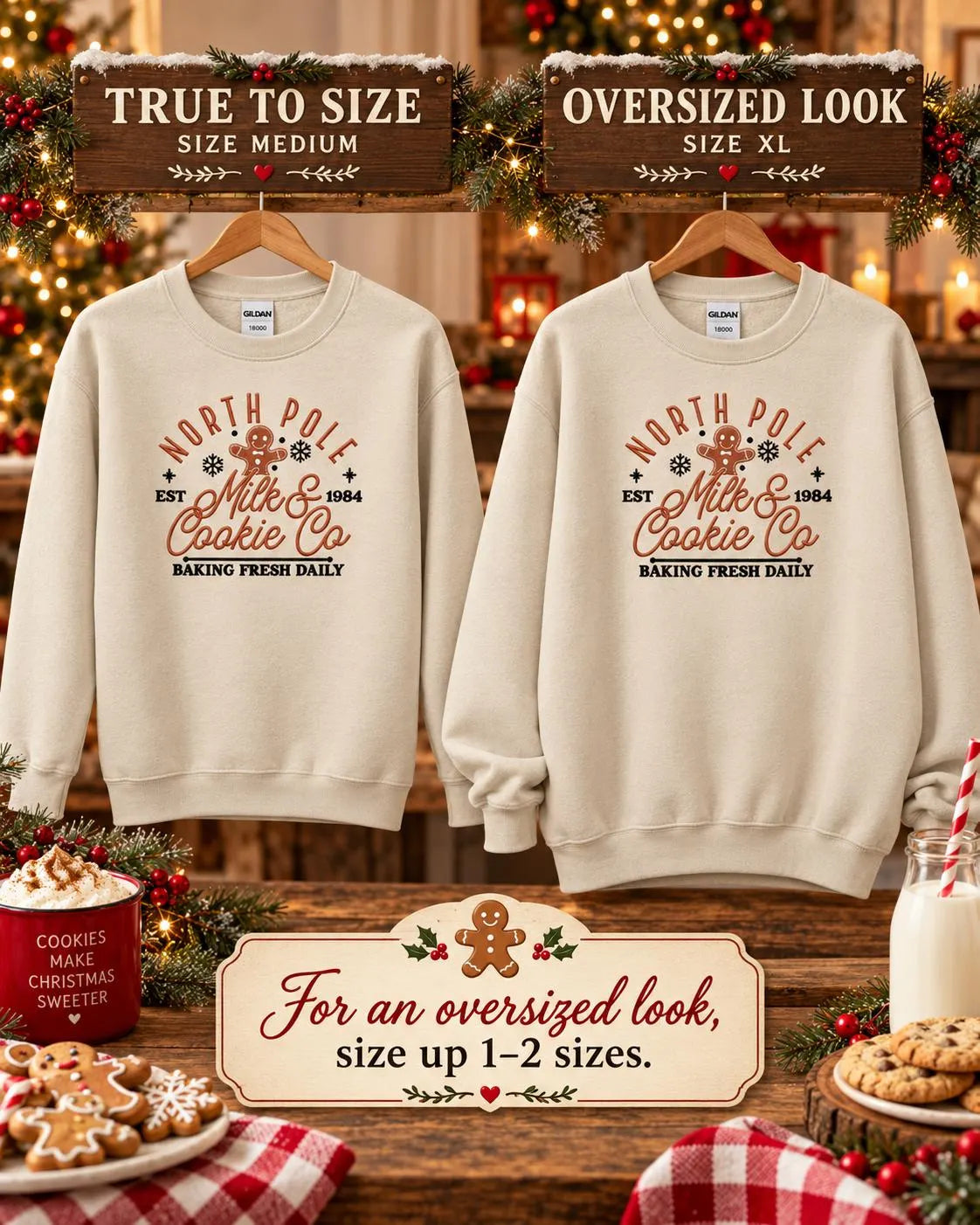 Embroidered North Pole Bakery Sweatshirt: Gingerbread, Snowflakes