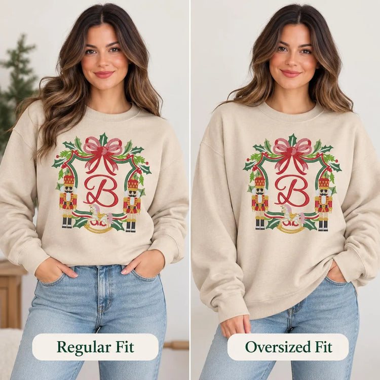 Personalized Christmas Sweatshirt Custom Initial Nutcracker Crest Monogram Holiday Crewneck