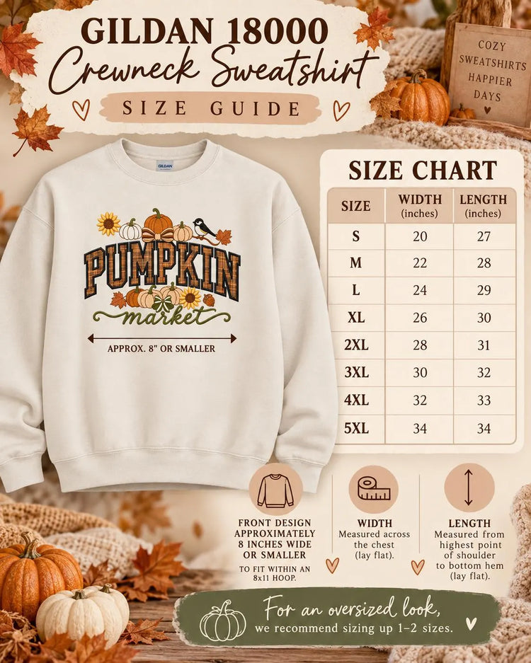 Pumpkin Market Sweatshirt Appliqué Fall Crewneck Cozy Autumn Pullover