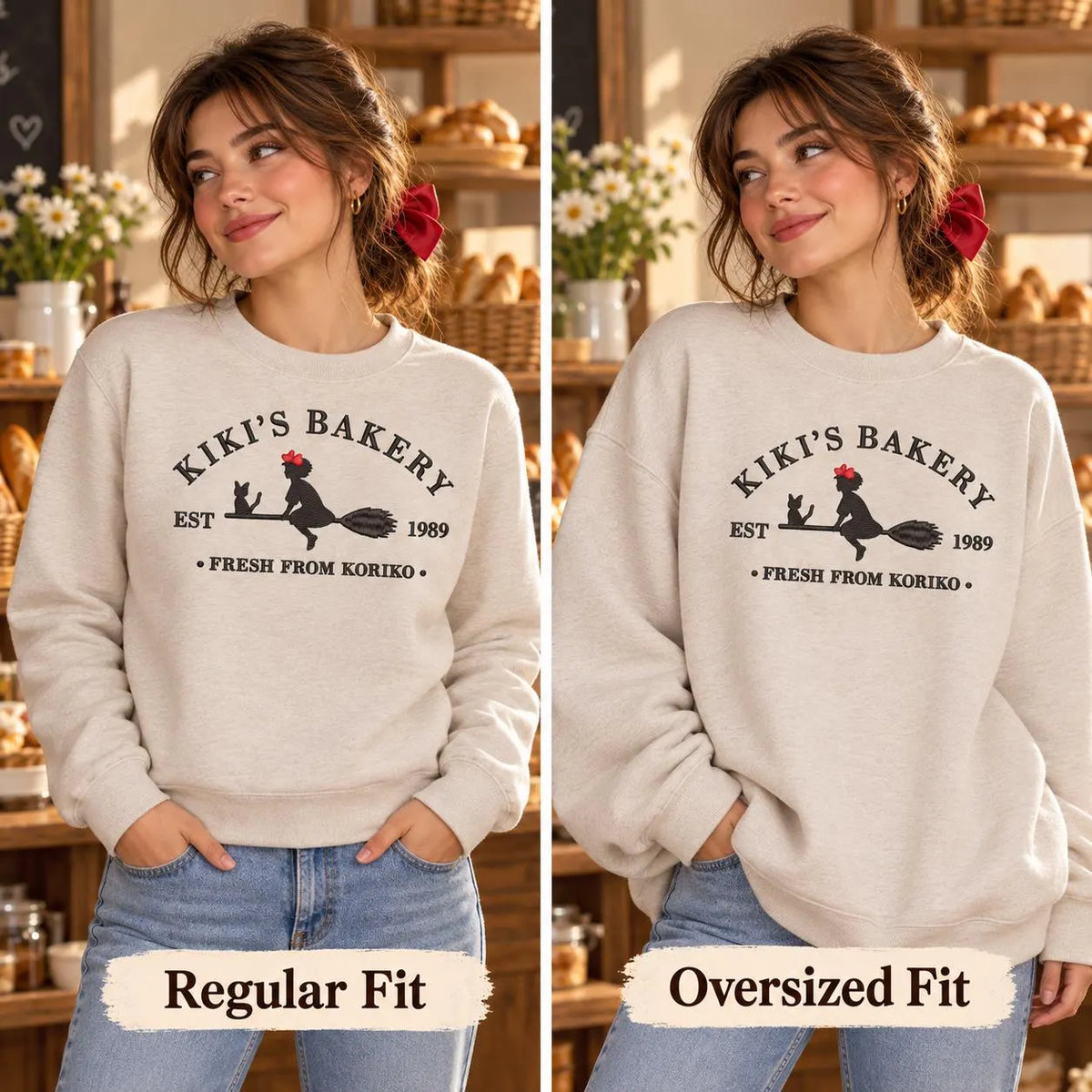 Kiki’s Delivery Service Bakery Sweatshirt Embroidered Anime Crewneck Cozy Witchy Café Pullover