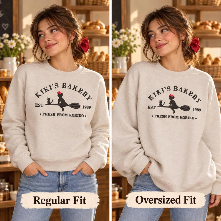 Kiki’s Delivery Service Bakery Sweatshirt Embroidered Anime Crewneck Cozy Witchy Café Pullover
