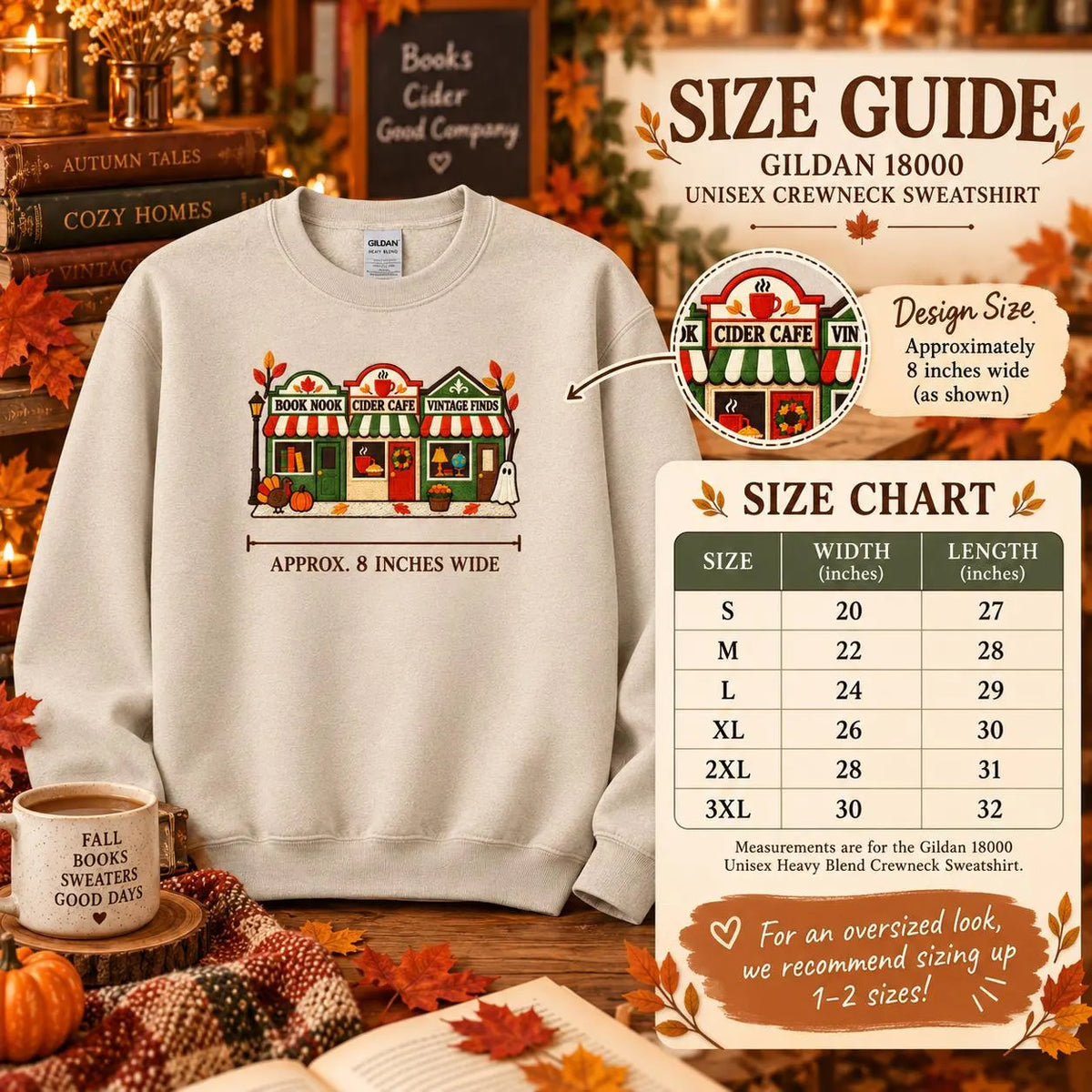 Bookish Fall Sweatshirt Embroidered Autumn Bookstore Crewneck Cozy Reader Gift