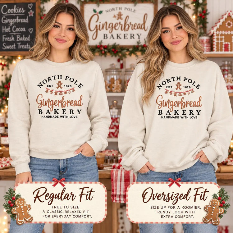 Gingerbread Christmas Sweatshirt North Pole Bakery Crewneck Embroidered Holiday Pullover