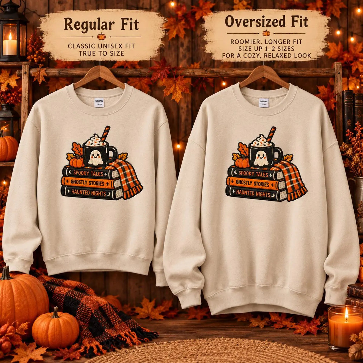 Spooky Bookish Sweatshirt Embroidered Halloween Crewneck Ghost Reading Pullover Cozy Fall Book Lover Gift