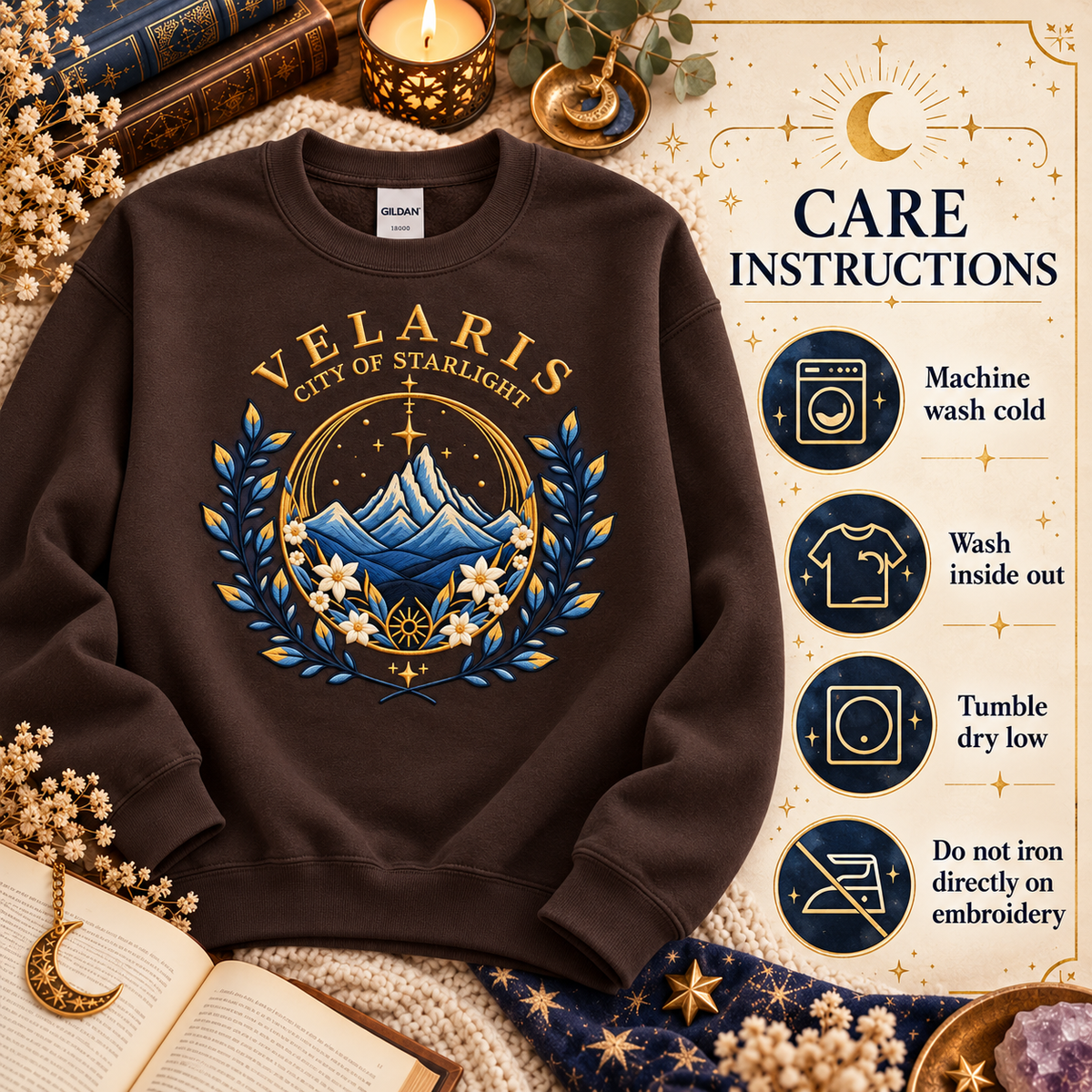 Velaris Sweatshirt Embroidered City of Starlight Crewneck ACOTAR Bookish Gift Night Court Pullover