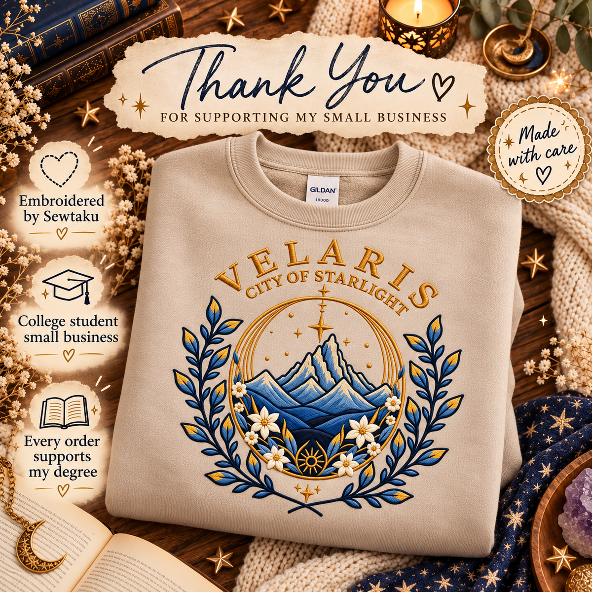 Velaris Sweatshirt Embroidered City of Starlight Crewneck ACOTAR Bookish Gift Night Court Pullover