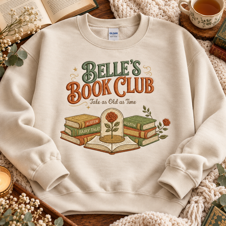 Belle's Book Club Sweatshirt Embroidered Bookish Crewneck Tale as Old as Time Reader Gift