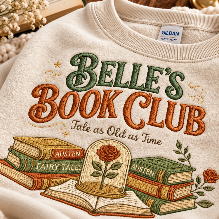 Belle's Book Club Sweatshirt Embroidered Bookish Crewneck Tale as Old as Time Reader Gift