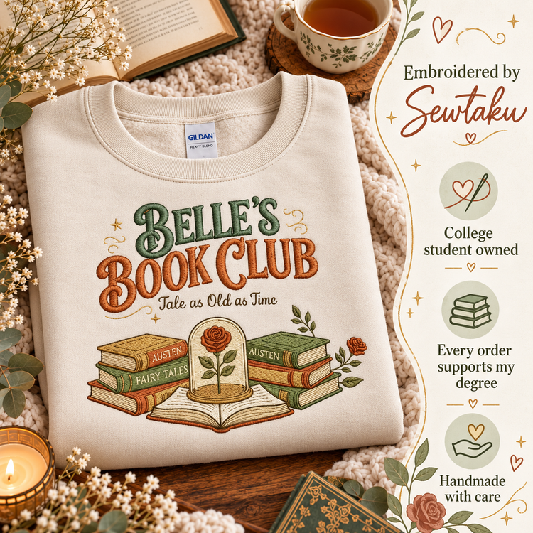 Belle's Book Club Sweatshirt Embroidered Bookish Crewneck Tale as Old as Time Reader Gift