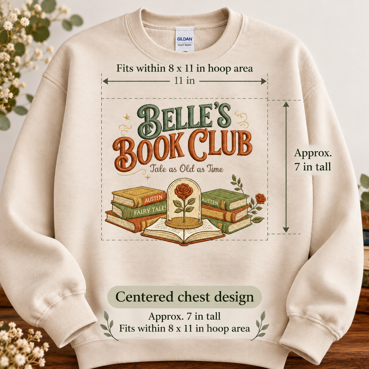Belle's Book Club Sweatshirt Embroidered Bookish Crewneck Tale as Old as Time Reader Gift
