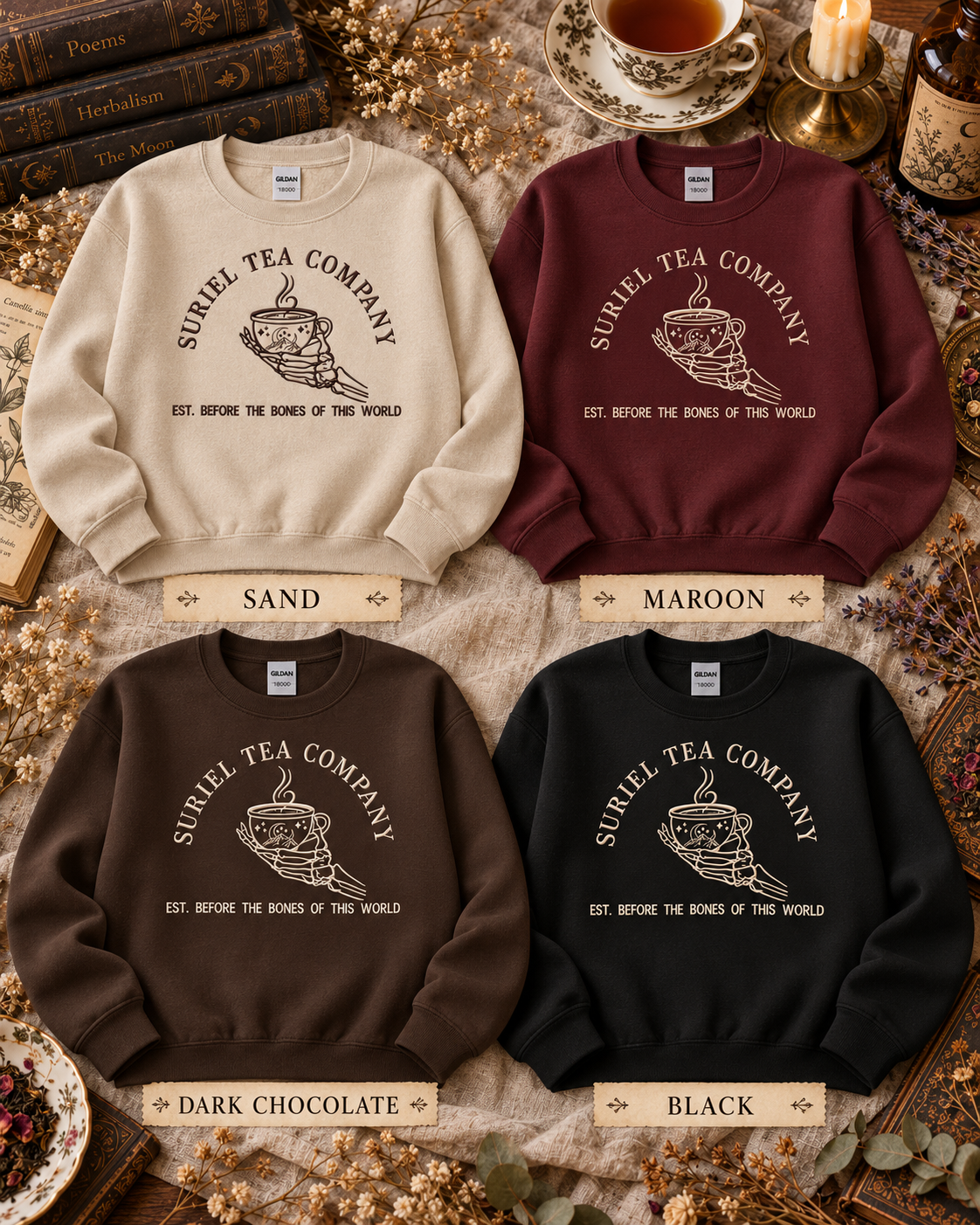 Suriel Tea Company Sweatshirt Embroidered ACOTAR Crewneck Bookish Romantasy Reader Gift