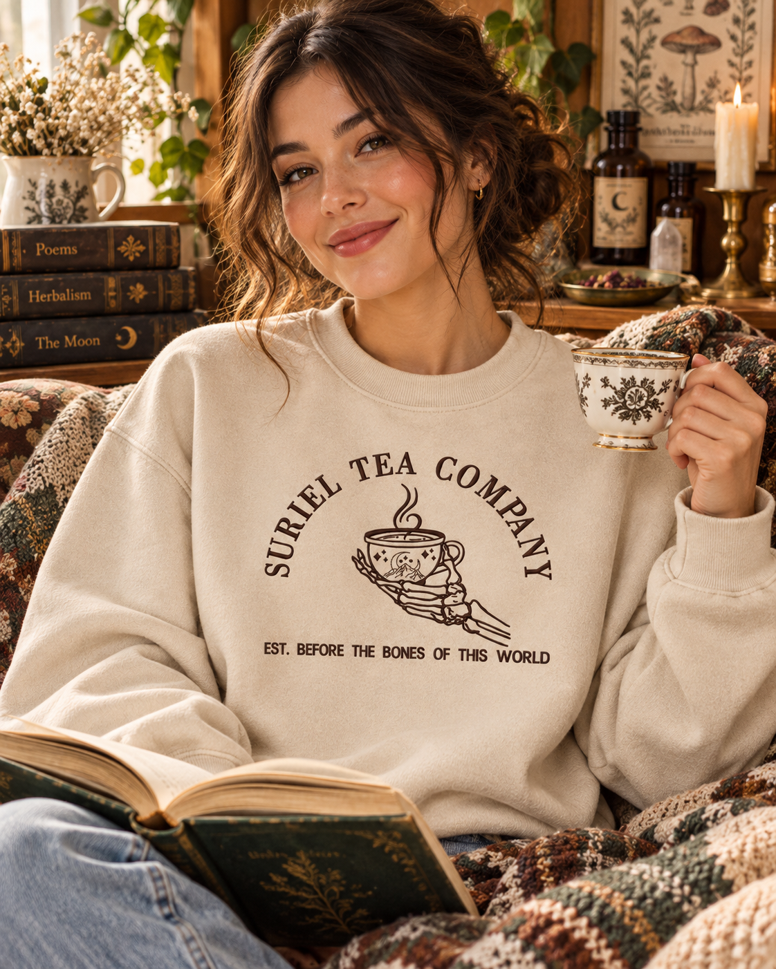 Suriel Tea Company Sweatshirt Embroidered ACOTAR Crewneck Bookish Romantasy Reader Gift