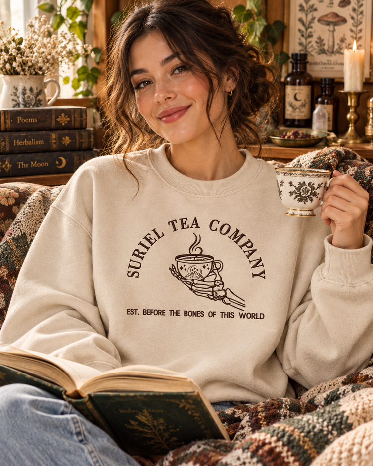 Suriel Tea Company Sweatshirt Embroidered ACOTAR Crewneck Bookish Romantasy Reader Gift