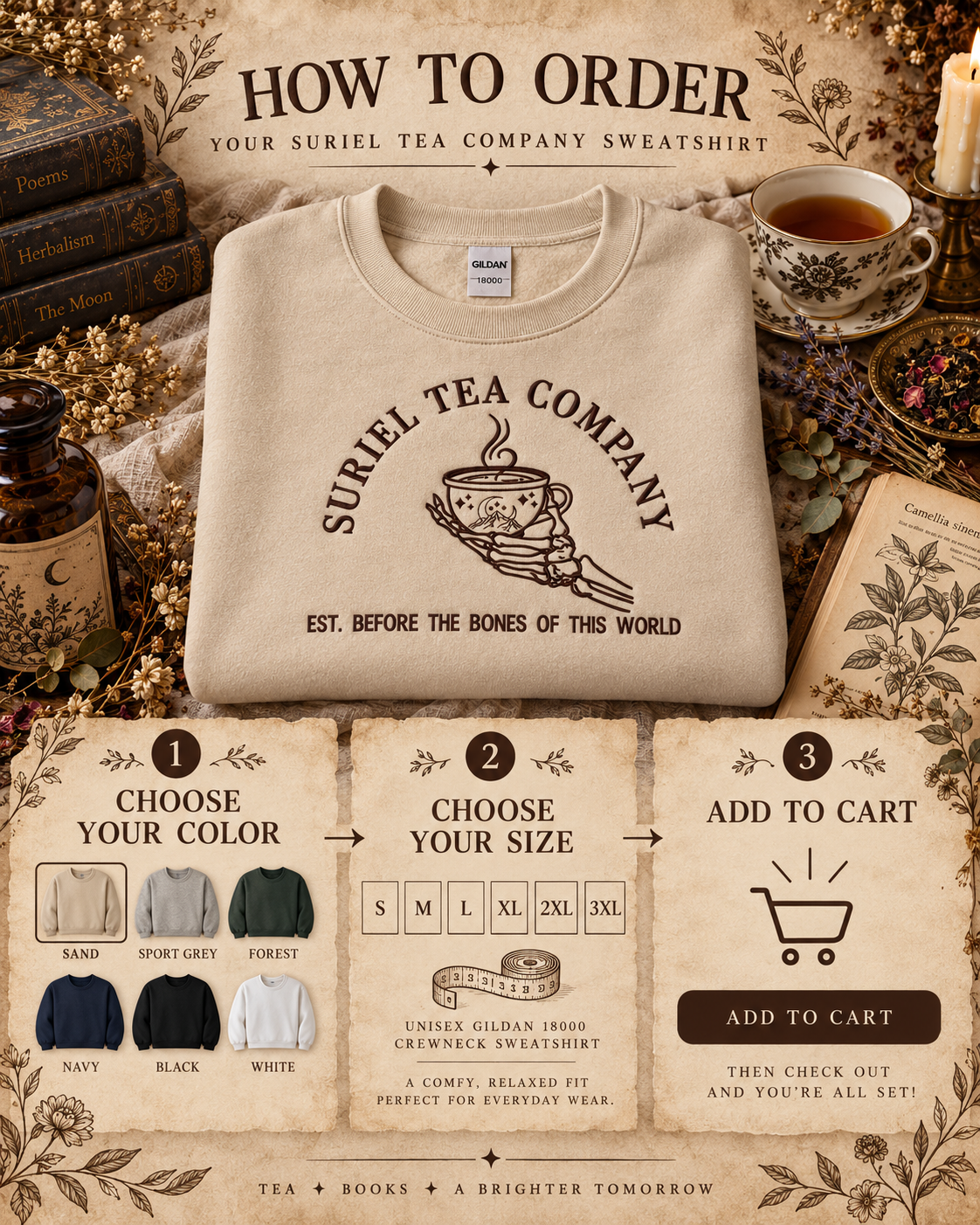 Suriel Tea Company Sweatshirt Embroidered ACOTAR Crewneck Bookish Romantasy Reader Gift