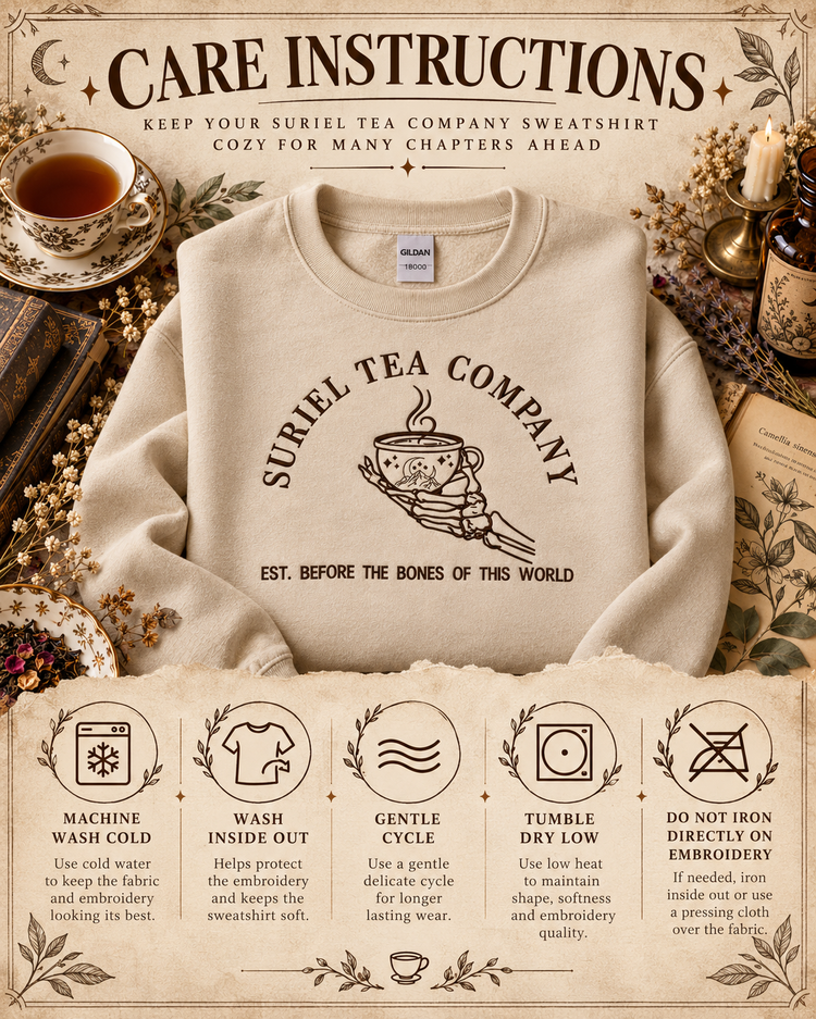 Suriel Tea Company Sweatshirt Embroidered ACOTAR Crewneck Bookish Romantasy Reader Gift