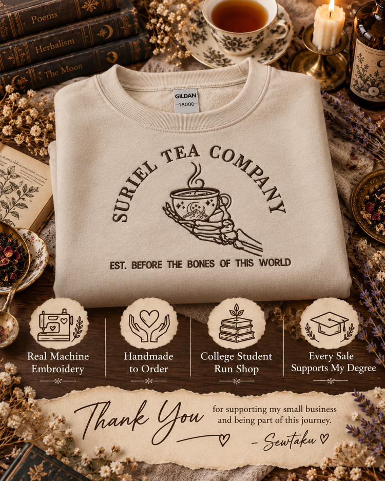Suriel Tea Company Sweatshirt Embroidered ACOTAR Crewneck Bookish Romantasy Reader Gift