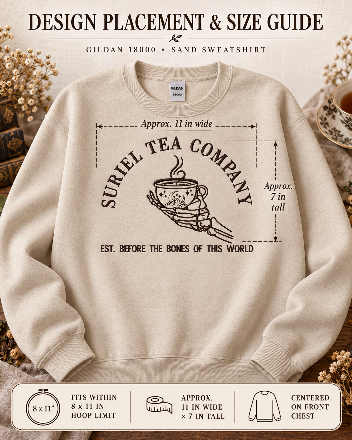 Suriel Tea Company Sweatshirt Embroidered ACOTAR Crewneck Bookish Romantasy Reader Gift