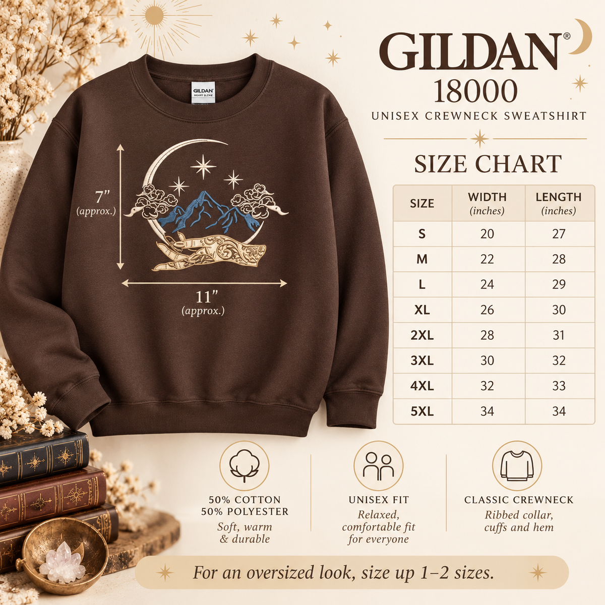 Celestial Fantasy Sweatshirt Embroidered Mountain Crewneck Bookish Romantasy Reader Gift