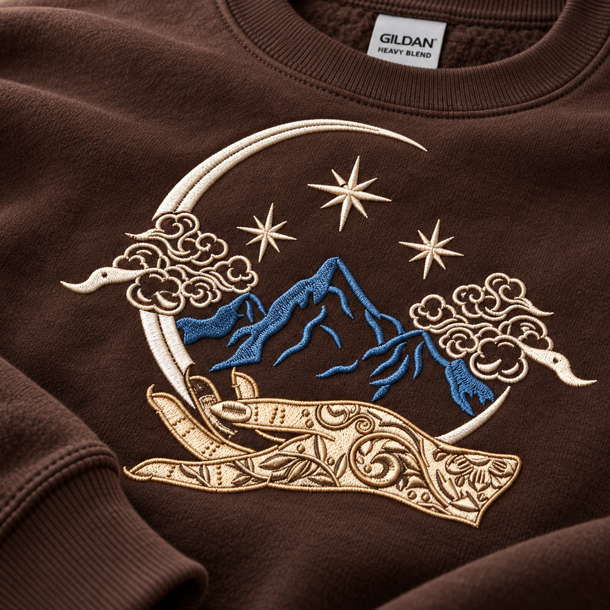 Celestial Fantasy Sweatshirt Embroidered Mountain Crewneck Bookish Romantasy Reader Gift