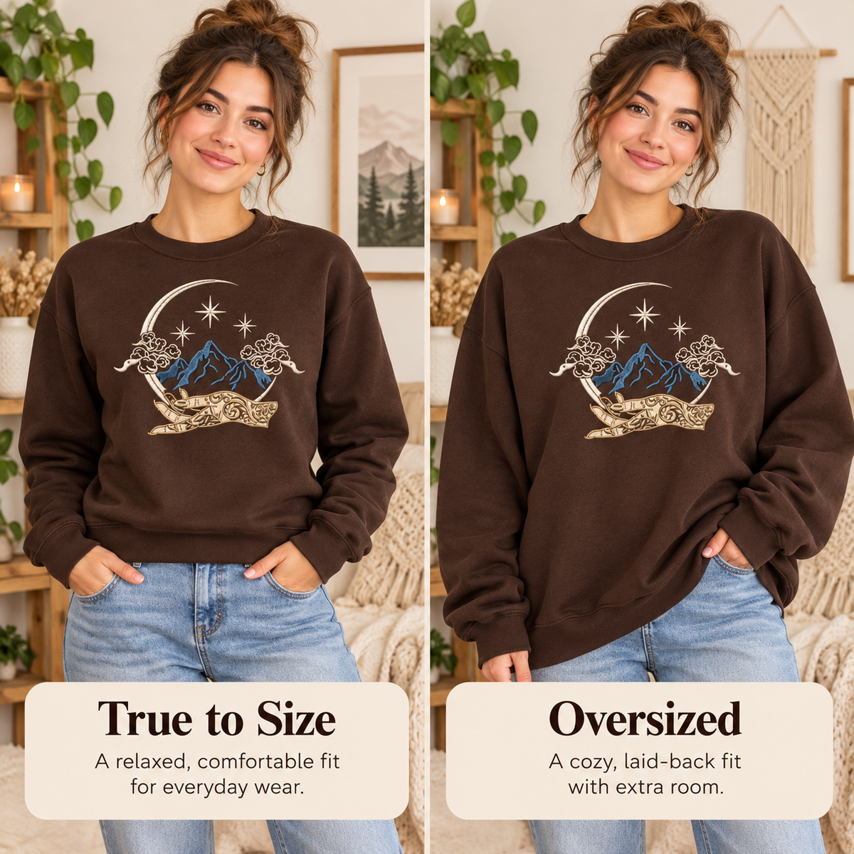 Celestial Fantasy Sweatshirt Embroidered Mountain Crewneck Bookish Romantasy Reader Gift