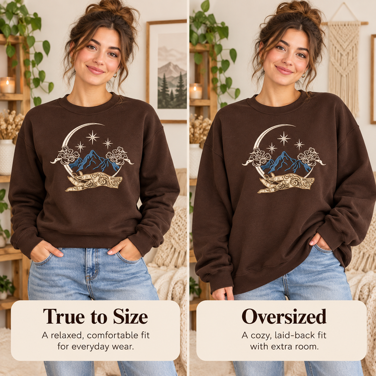 Celestial Fantasy Sweatshirt Embroidered Mountain Crewneck Bookish Romantasy Reader Gift