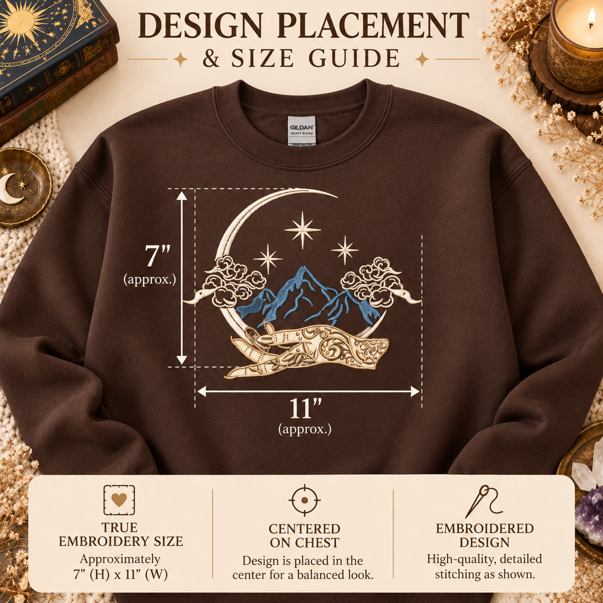 Celestial Fantasy Sweatshirt Embroidered Mountain Crewneck Bookish Romantasy Reader Gift