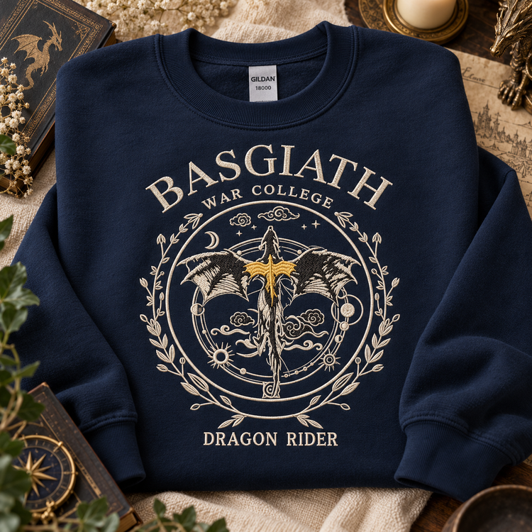 Basgiath War College Sweatshirt Embroidered Dragon Rider Crewneck Fourth Wing Reader Gift