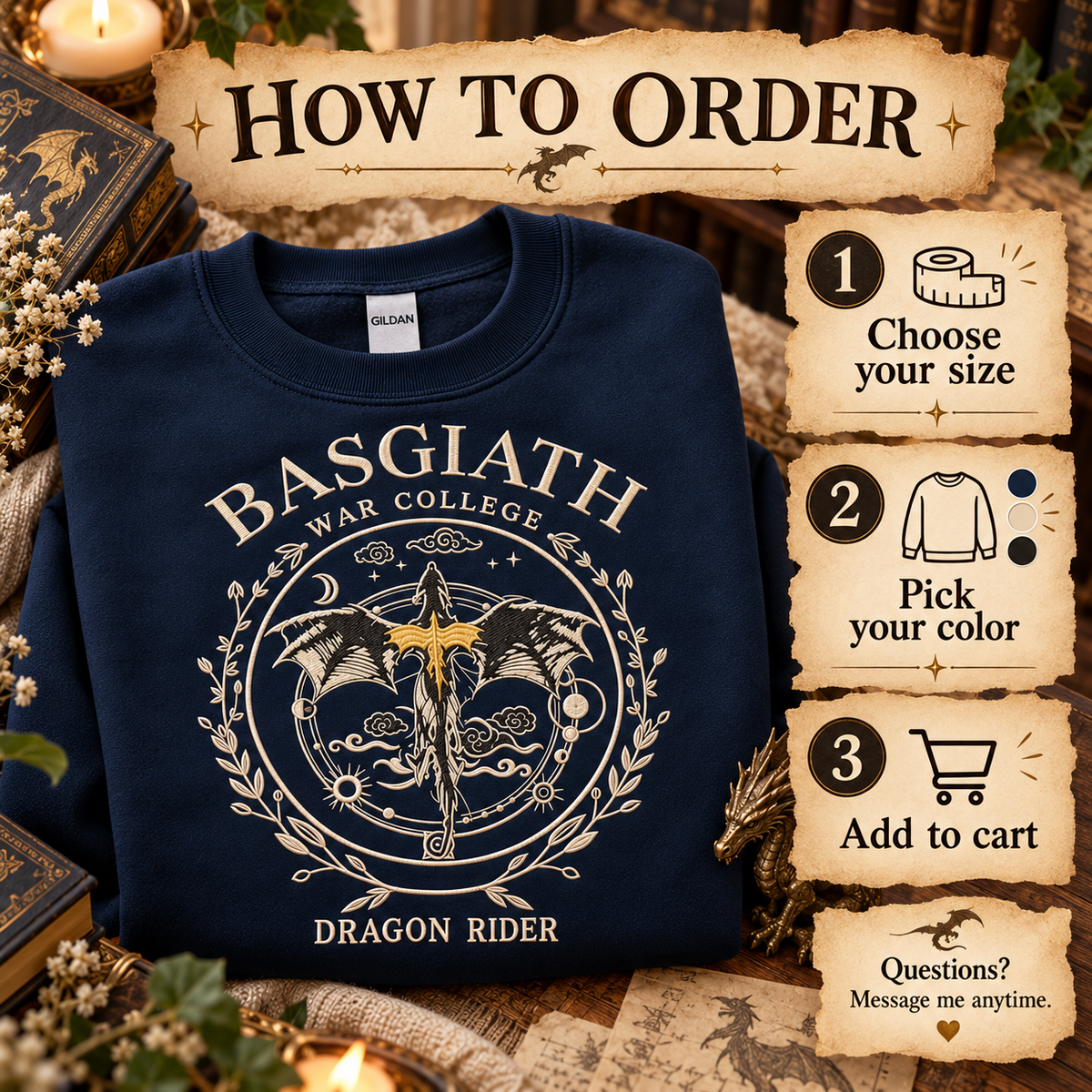 Sudadera de cuello redondo del Colegio de Guerra de Basgiath con dragón bordado, regalo para lectores de Alas de sangre