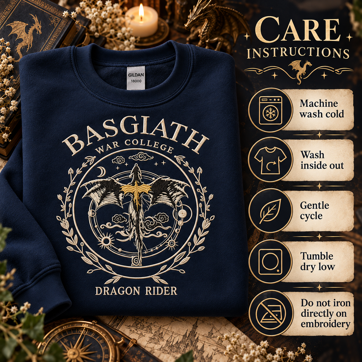 Sudadera de cuello redondo del Colegio de Guerra de Basgiath con dragón bordado, regalo para lectores de Alas de sangre