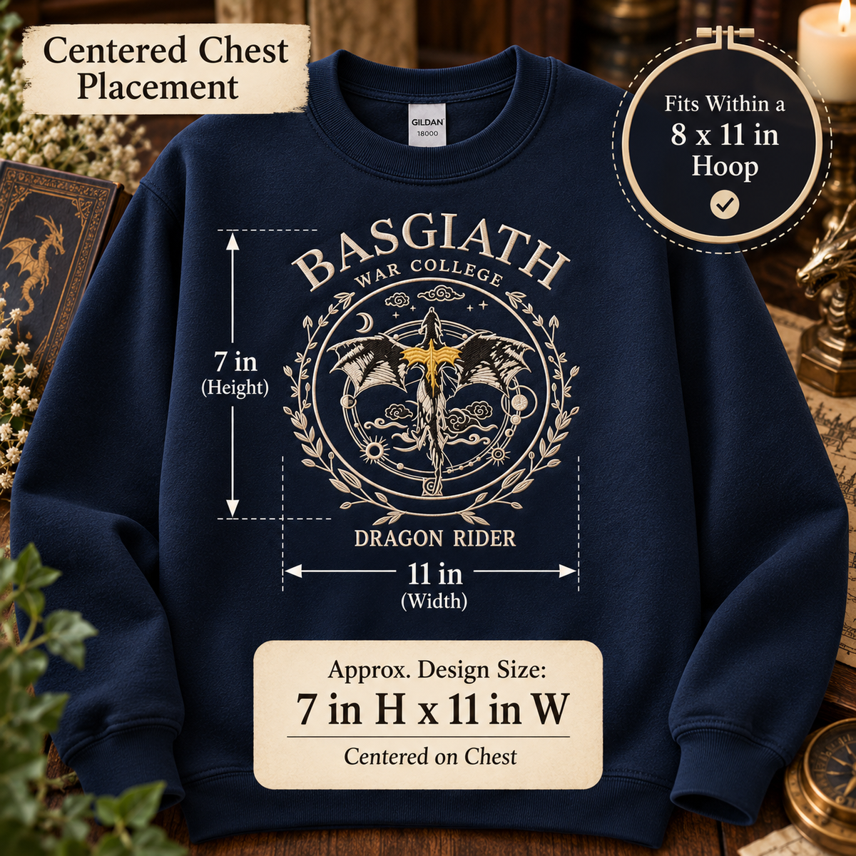 Sudadera de cuello redondo del Colegio de Guerra de Basgiath con dragón bordado, regalo para lectores de Alas de sangre