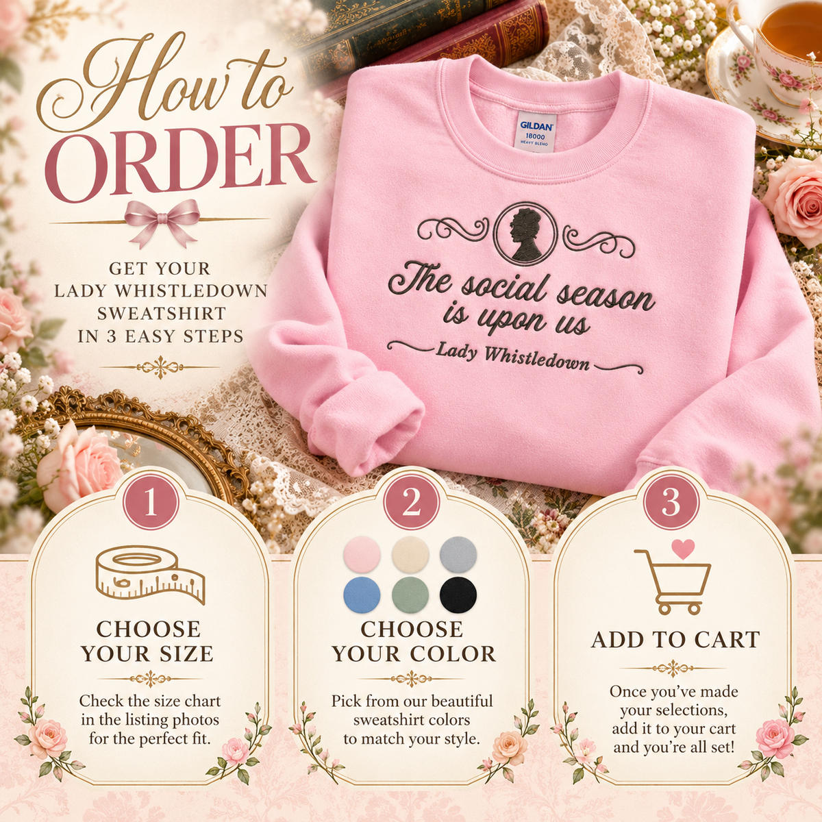Lady Whistledown Sweatshirt Embroidered Regencycore Crewneck Bridgerton Fan Gift