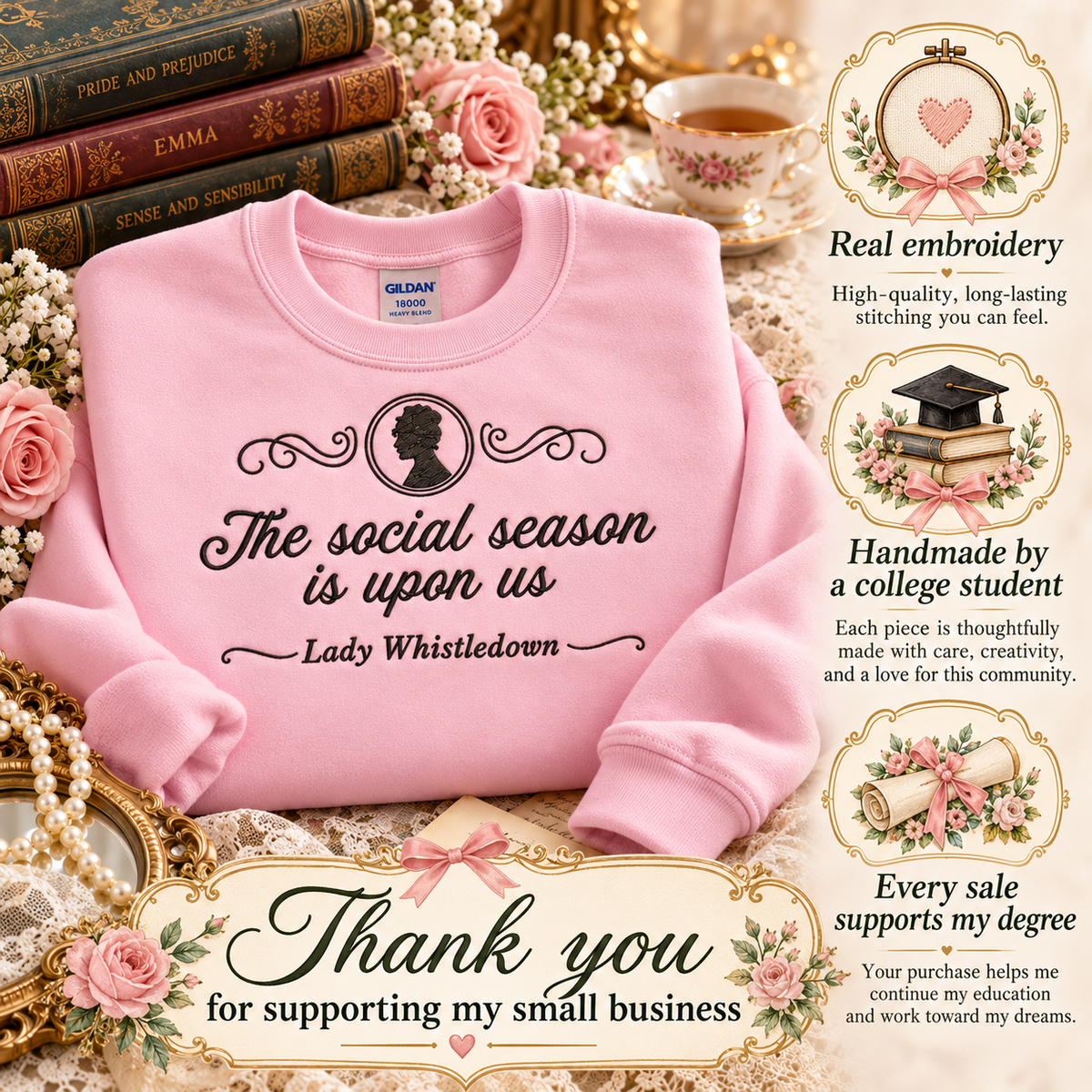 Lady Whistledown Sweatshirt Embroidered Regencycore Crewneck Bridgerton Fan Gift