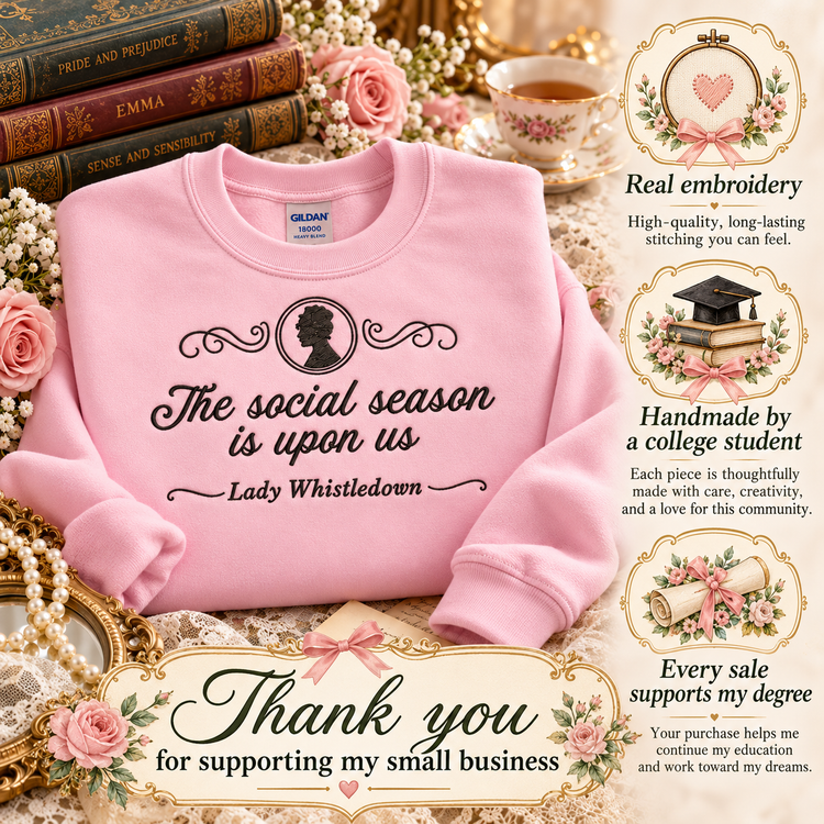 Lady Whistledown Sweatshirt Embroidered Regencycore Crewneck Bridgerton Fan Gift