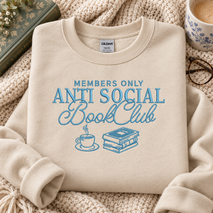 Anti Social Book Club Sweatshirt Embroidered Bookish Crewneck Reader Gift