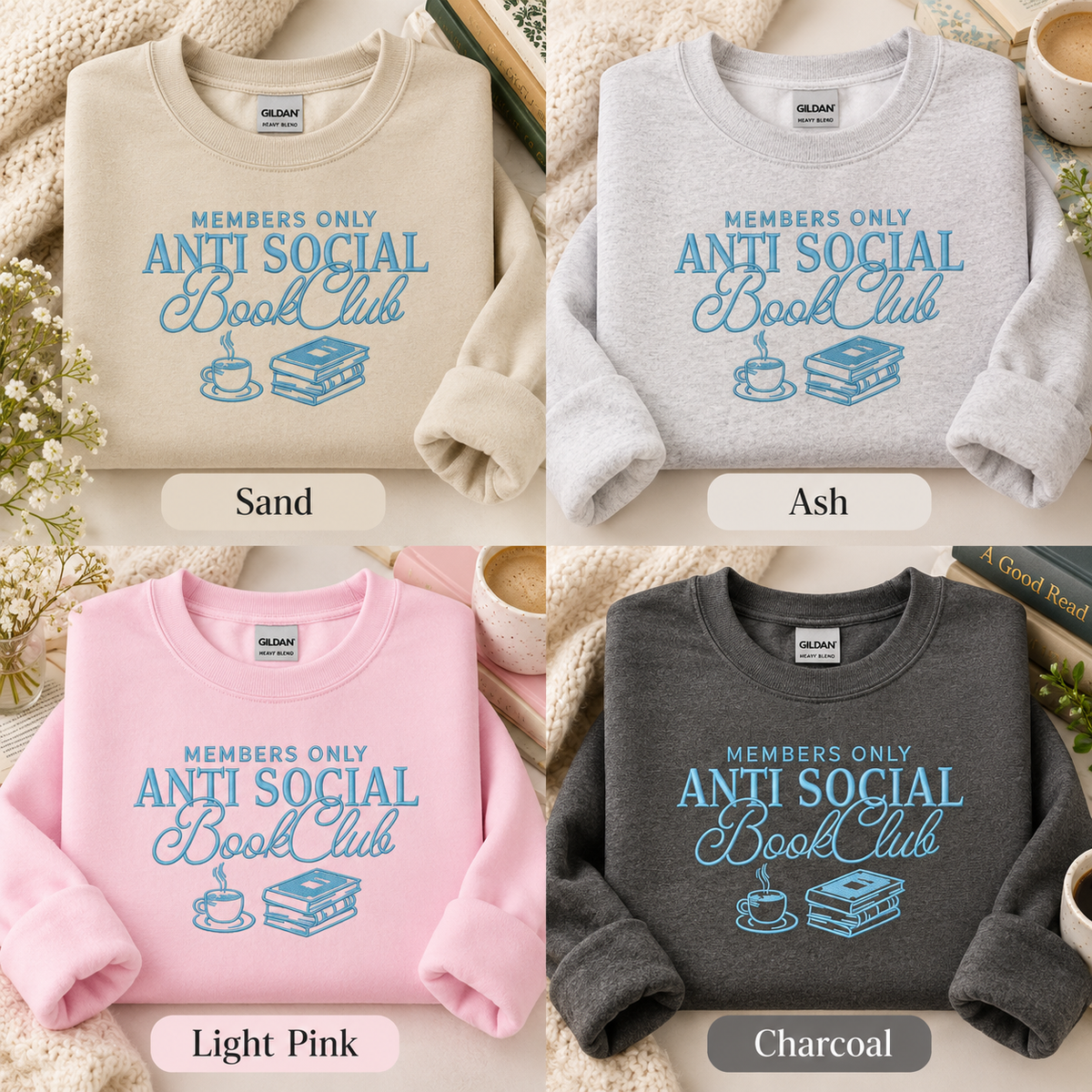 Anti Social Book Club Sweatshirt Embroidered Bookish Crewneck Reader Gift
