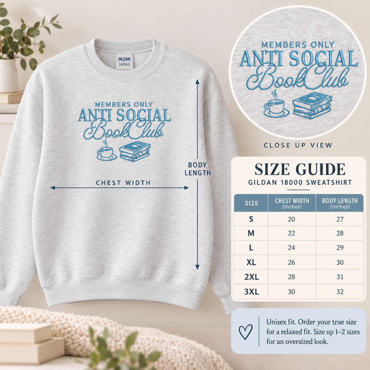 Anti Social Book Club Sweatshirt Embroidered Bookish Crewneck Reader Gift