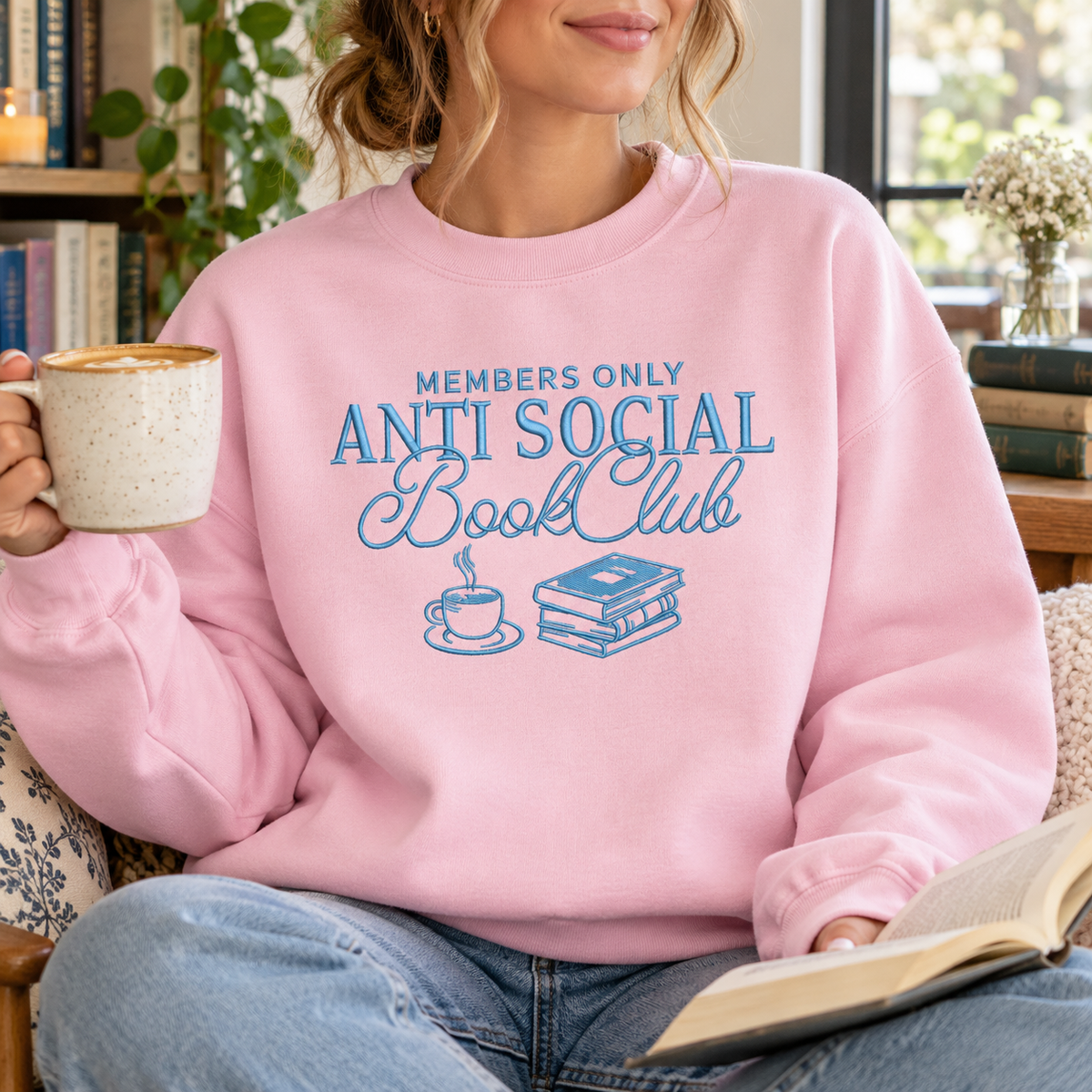 Anti Social Book Club Sweatshirt Embroidered Bookish Crewneck Reader Gift