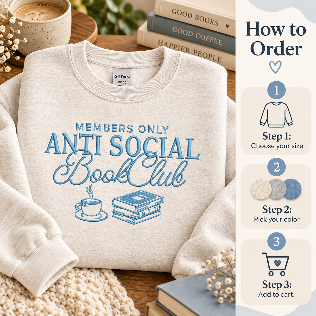 Anti Social Book Club Sweatshirt Embroidered Bookish Crewneck Reader Gift