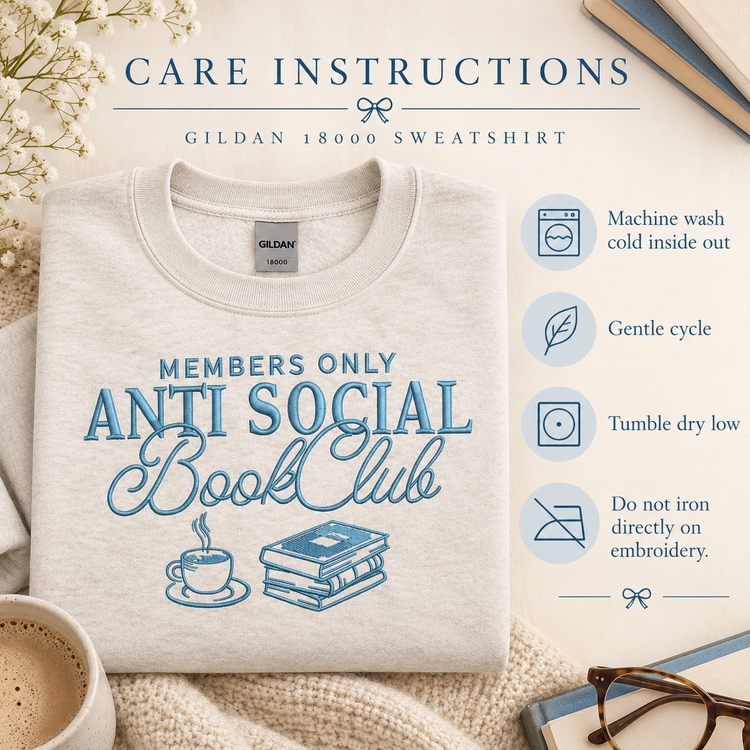 Anti Social Book Club Sweatshirt Embroidered Bookish Crewneck Reader Gift
